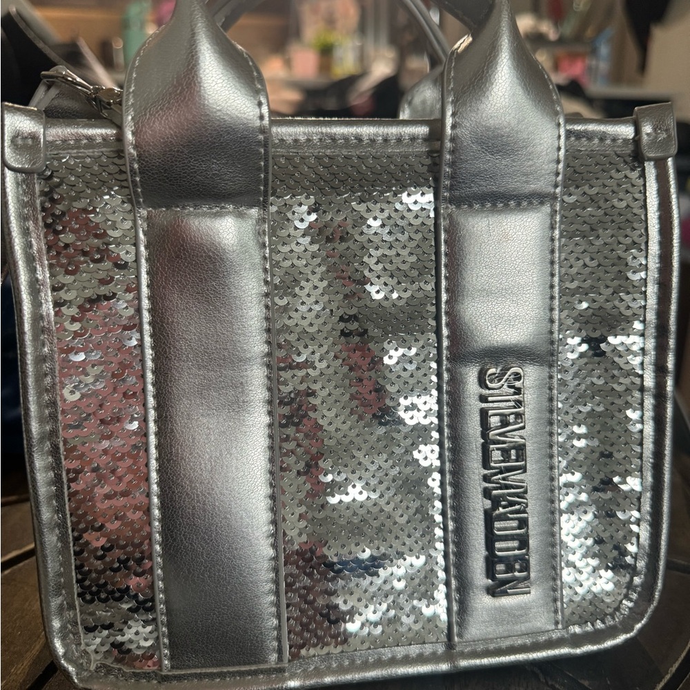 Steve Madden Silver Sequin Tote Bag